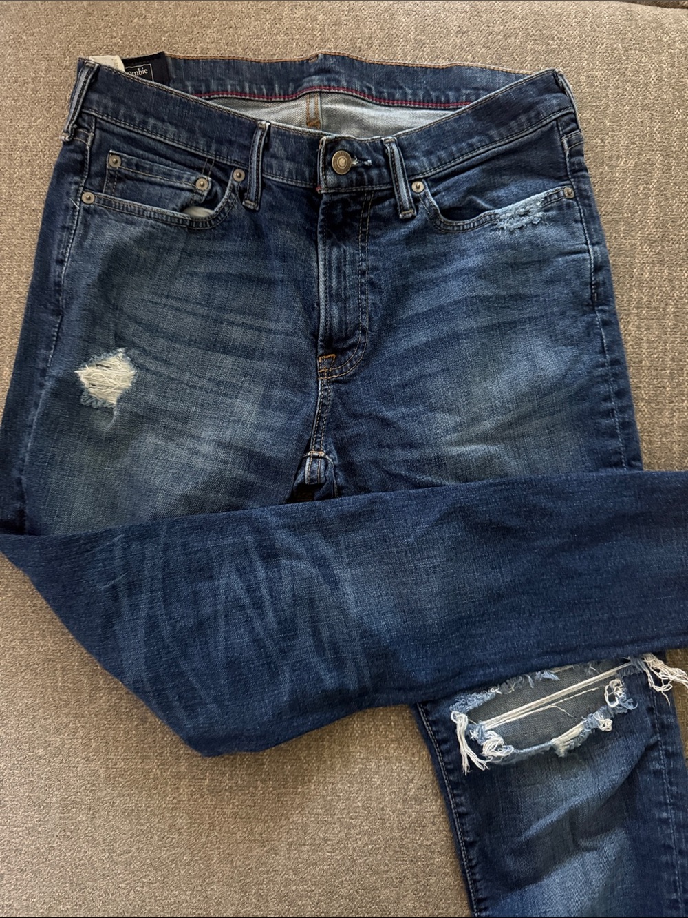 Abercrombie & Fitch Men's Dark Blue Distressed Skinny Jeans